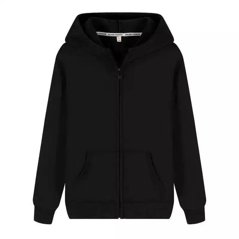 Unisex Zip-Up Hoodie with Pockets-Black-1