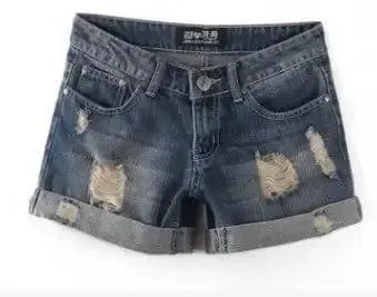 Torn Denim Shorts For Women-Darkblue-8