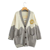 LOVEMI - Lovemi - V-neck contrast letter cardigan sweater women