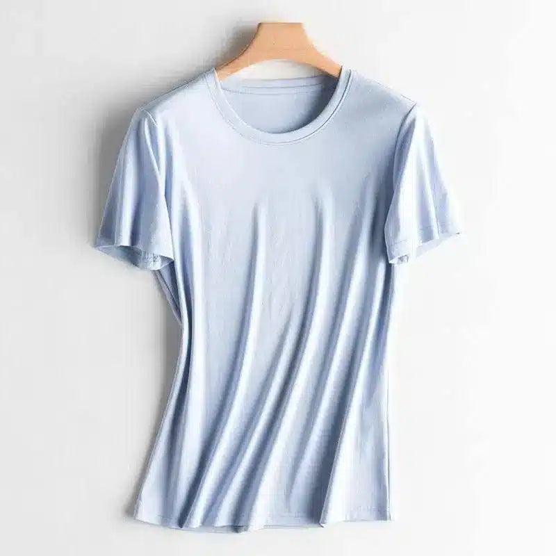 V-neck mercerized cotton T-shirt-2 Blue-5