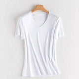 V-neck mercerized cotton T-shirt-White-6