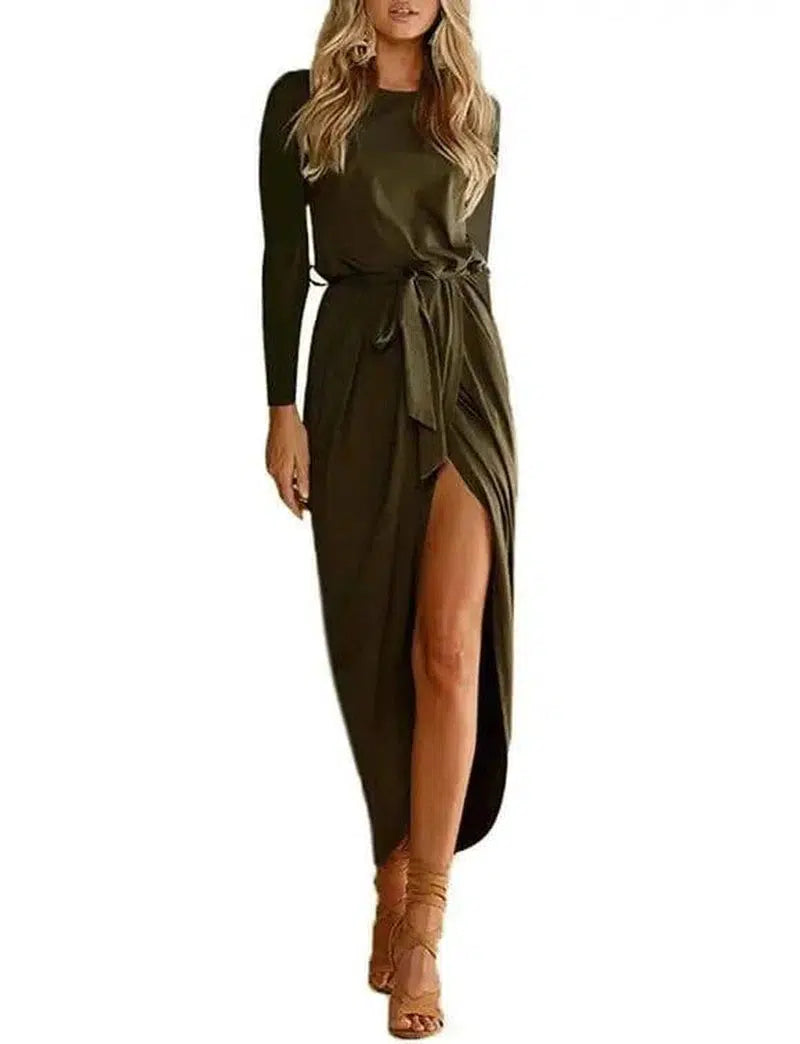 Versatile Wrap Midi Dress in Assorted Colors-ArmyGreenlong-40