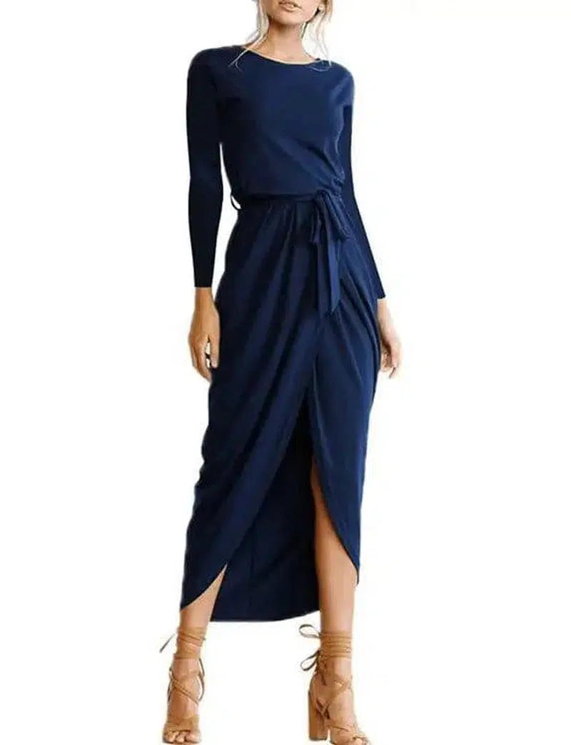 Versatile Wrap Midi Dress in Assorted Colors-Navyblue-66
