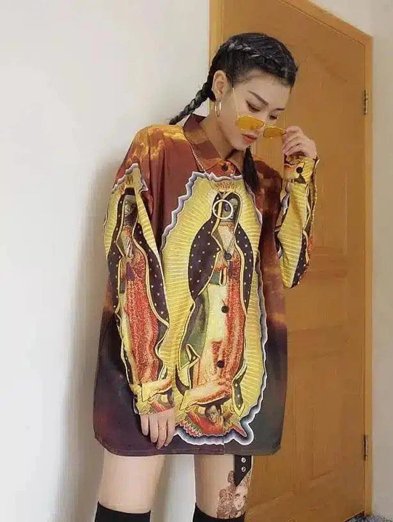 Virgin Mary Digital Print Harajuku Shirt-Picture color-1