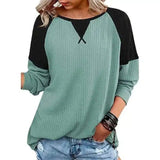 LOVEMI - Lovemi - Waffle Stitching Long-sleeved Round Neck T-shirt