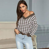 LOVEMI - Lovemi - Women Long-Sleeved Houndstooth Jacquard V-Neck