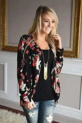 Floral Ladies Jacket - Longline Cardigan-Black B-8