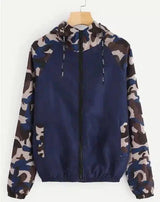 Camo Hooded Zip-Up Windbreaker Jacket-Navy blue-2