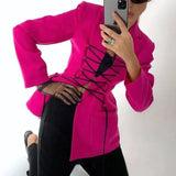 Women's Long-sleeved Tie-up Mid-length Suit-Pink-3