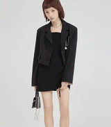 LOVEMI - Lovemi - Women's Short Black Suit Jacket With Chain