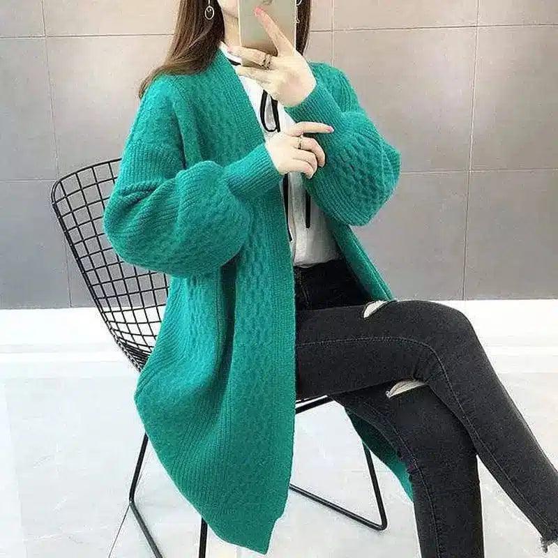 Cozy Oversized Knit Cardigan-Green-1