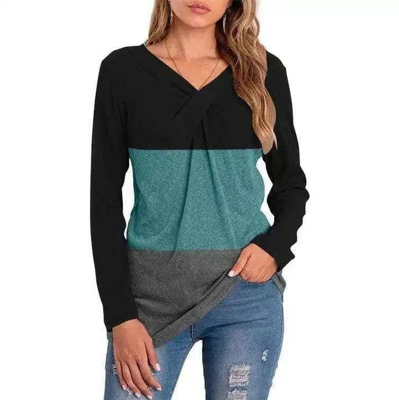 Women's Long Sleeve Crossover Top-Black-2