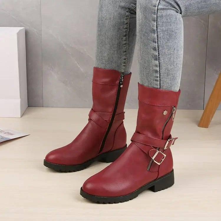 Low Heel Belt Buckle Fashion Martin Boots Women-3