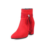 Low heel suede ankle boots women England-Red-6