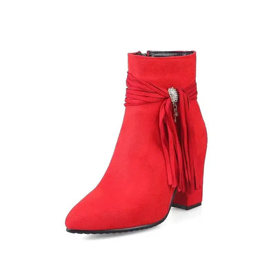 Low heel suede ankle boots women England-Red-6