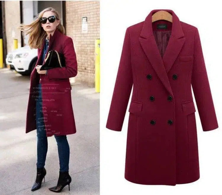 Medium length large woolen overcoat for women-3