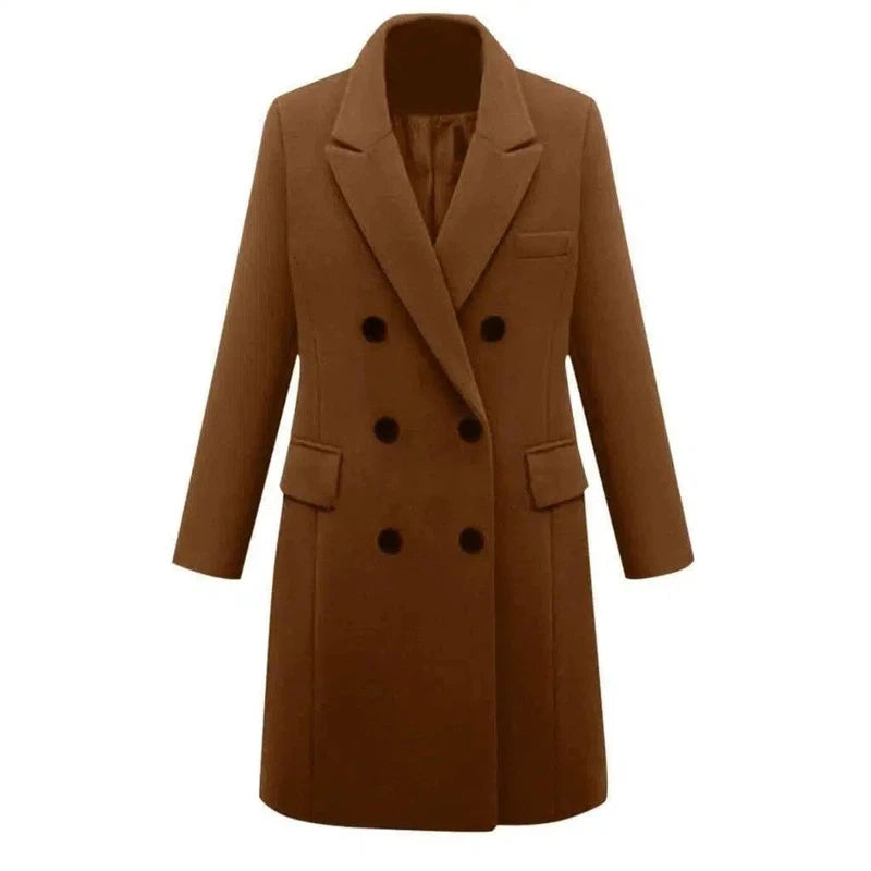 Medium length large woolen overcoat for women-Brown-7