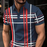 Men's Printed Lapel Button Sport Short Sleeved Shirt-3