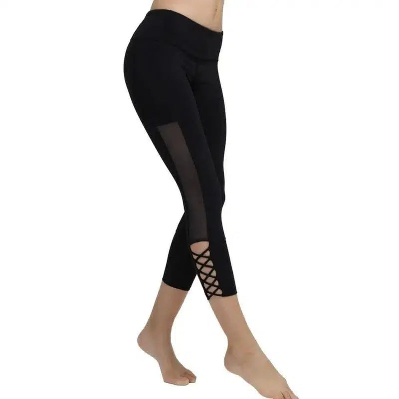 stitching breathable fitness pants-black-1