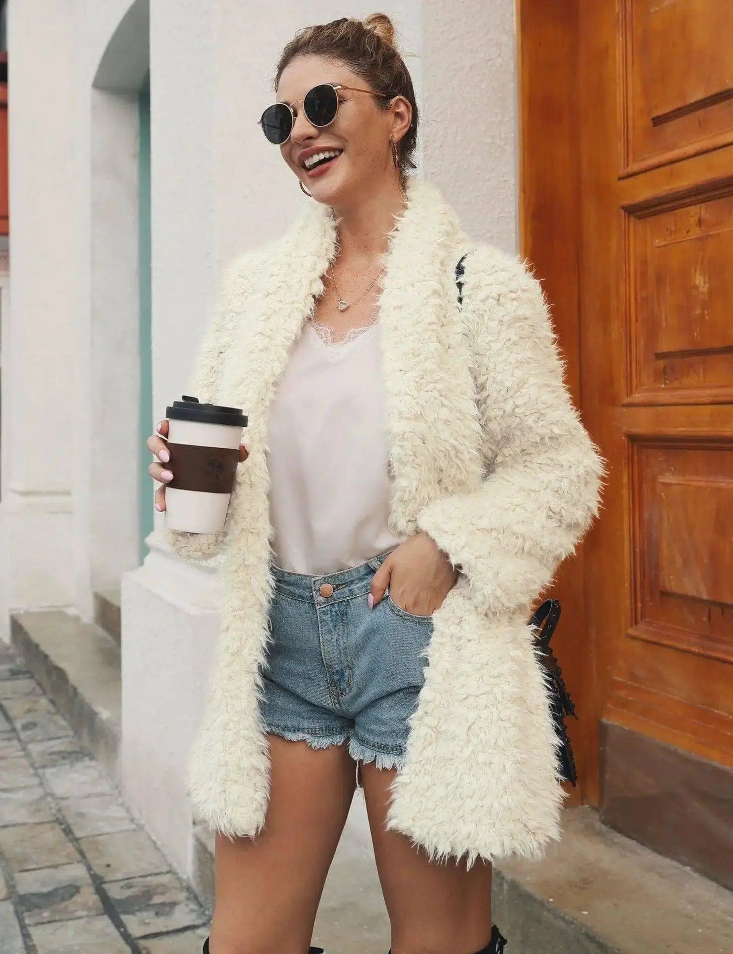 Mid-length faux fur fur long-sleeved jacket-4