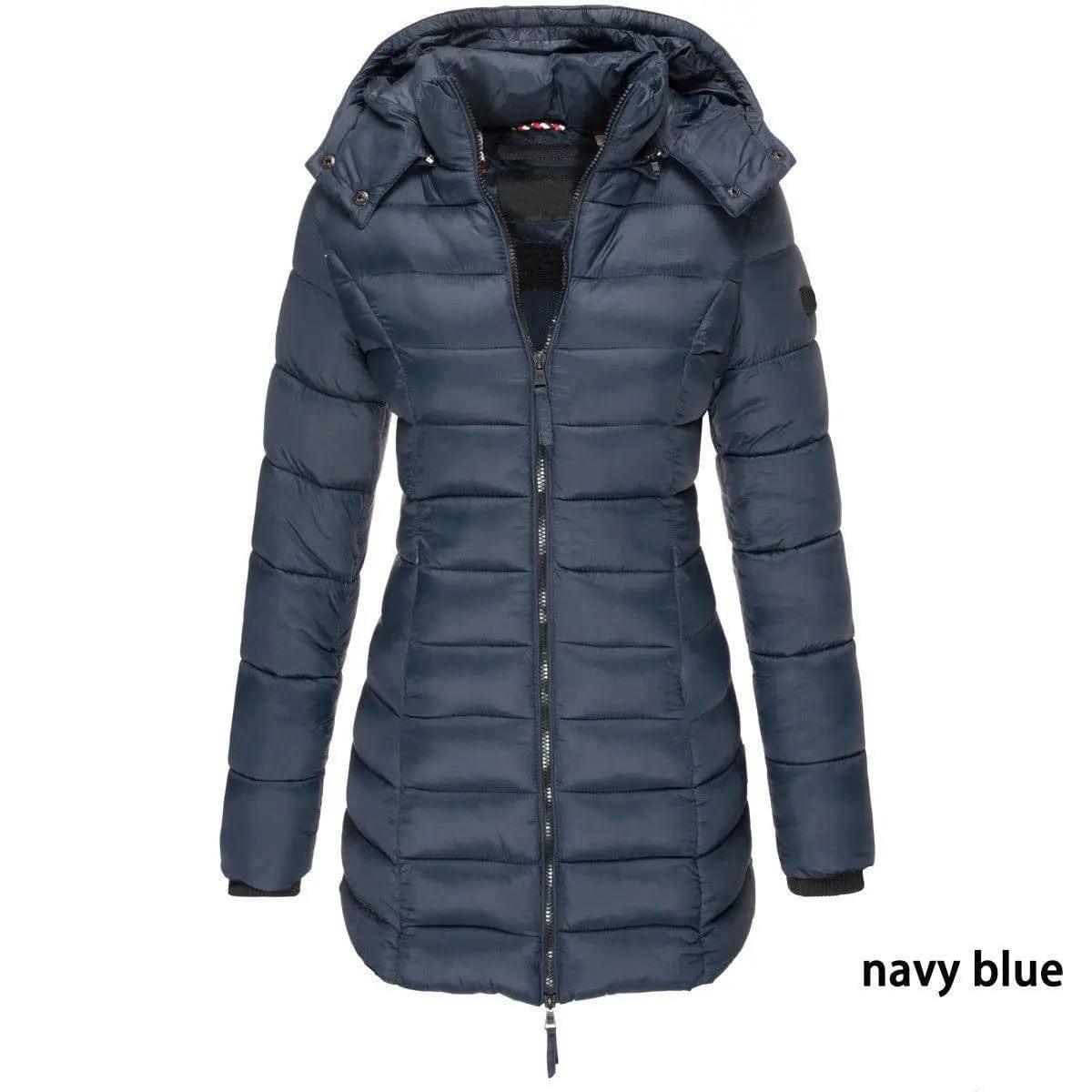 Mid-length Slim-fit Quilted Jacket-Navy Blue-5