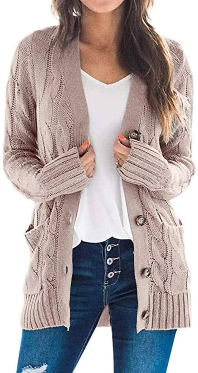 Mid-length Sweater Cardigan-Light Pink-9