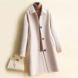 Mid-length women's woolen coat trench coat-Beige-9