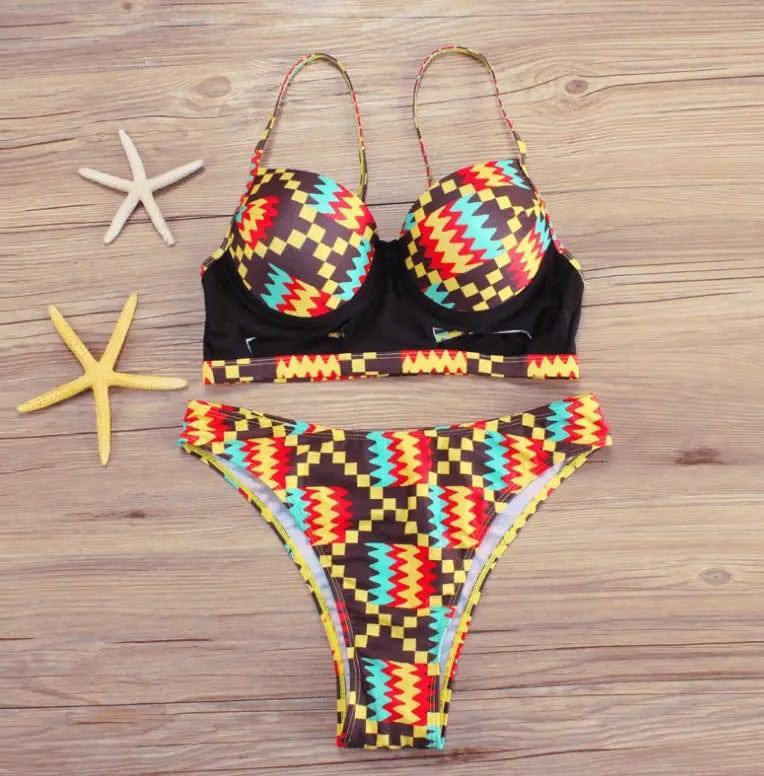 Multi Pattern High Waist Bikini Set-Wave-4