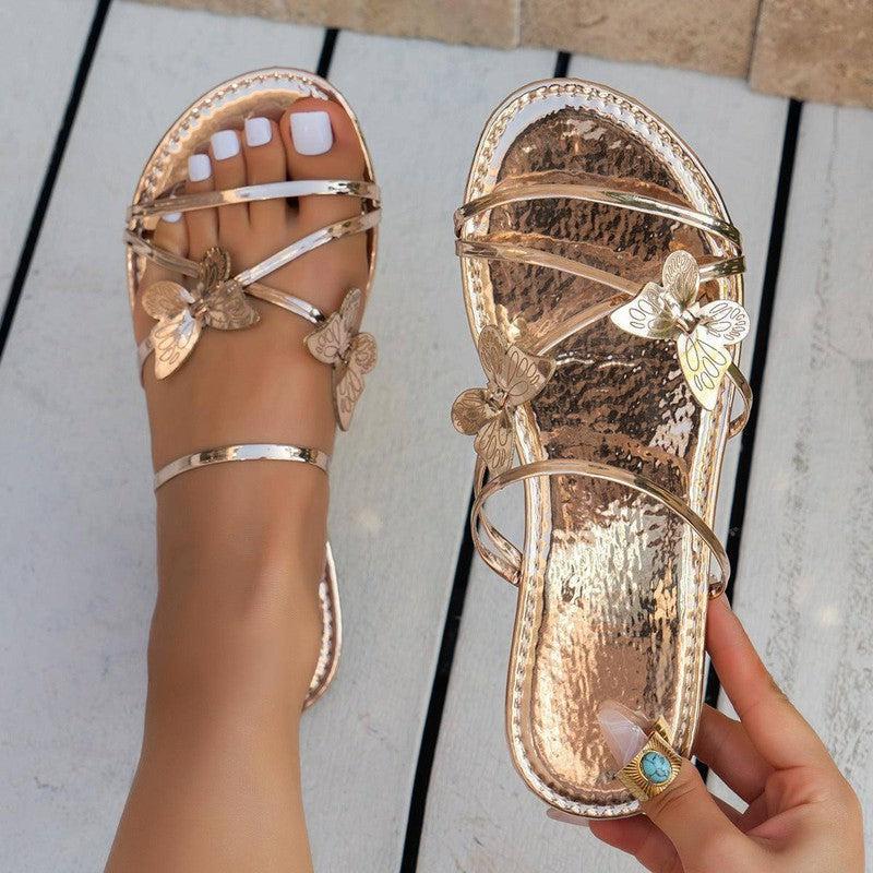 New Fashion Butterfly Cross-strap Sandals Summer Beach Shoes-Champagne-4