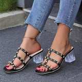 New Square Toe Transparent Sandals With Rivet Design Summer-Black Slippers-3