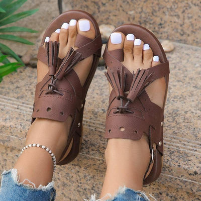 New Tassel Rivet Buckle Sandals Summer Casual Comfortable-Coffee-3