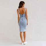 New U-neck Suspender Denim Dress Summer Casual Tight Slim Fit Dresses With Slit Design Womens Clothing-5