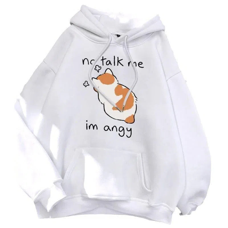 No Talk Me Cute Angry Cat Print Women Hoodie-2