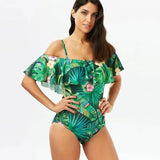 One Piece Floral Bathing Suit-Green-5