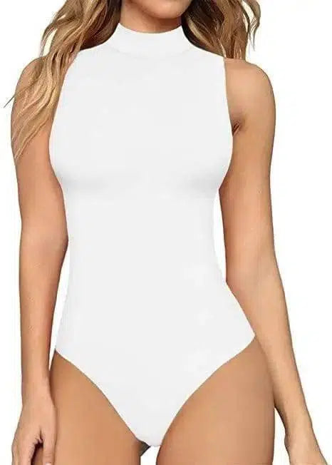 One Piece Swimsuit Casual Turtleneck Bottoming Shirt-White-6