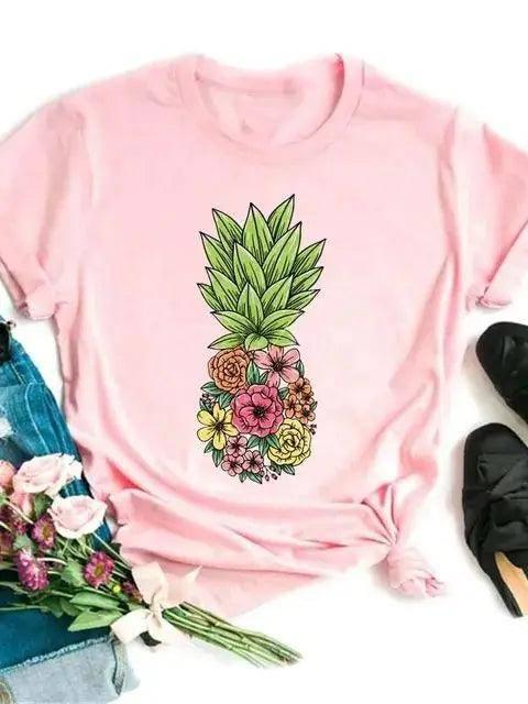 Pineapple Print Casual Tee-bt7978-f-1