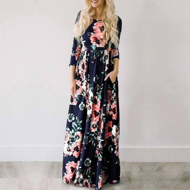 Pink Floral Boho Maxi Dress - Summer 2022 Beach Party Wear-8