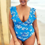 Plus size blue floral bikini-Blue-1