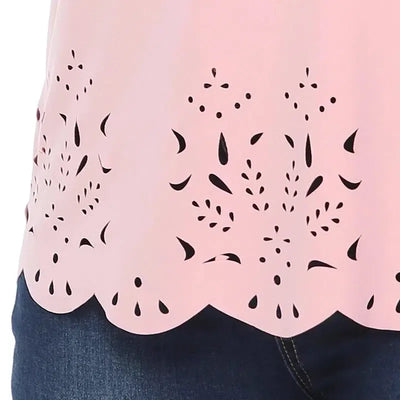 New 2021 Summer Plus Size Tops For Women Large Short Sleeve Loose Hollow Out Pink O-neck T-shirt 3XL 4XL 5XL 6XL-5