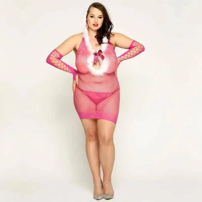 Plus Size Lingerie Christmas Cosplay-Pink-1