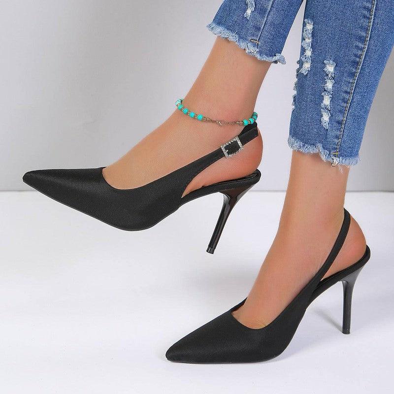 Pointed Toe Buckle Sandals-Black-2