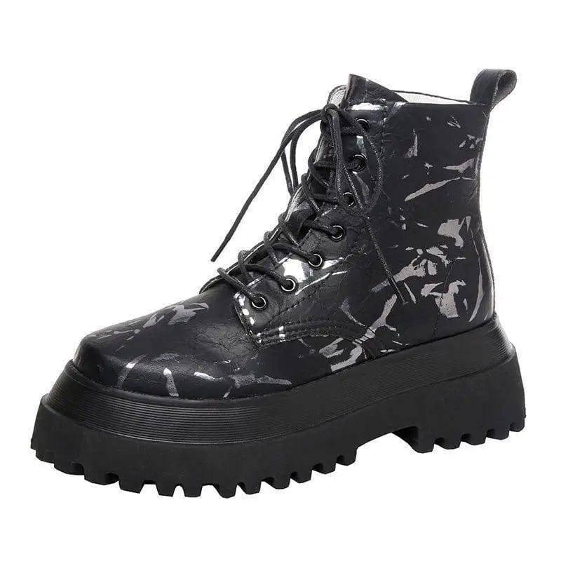 Printed high-top shoes women-Black-4