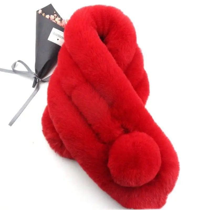 Rabbit Fur Scarf Female Winter Korean-Red-5