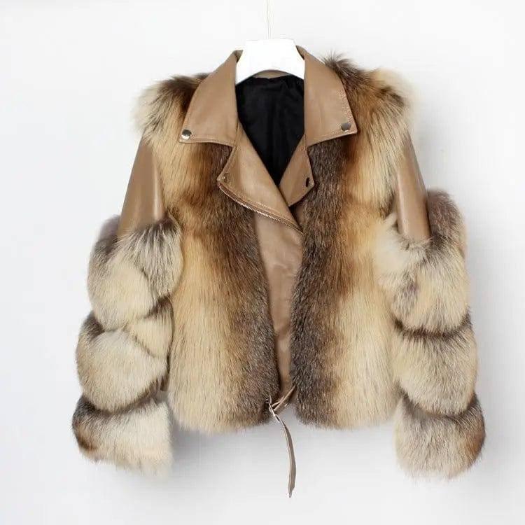 Real fur grass motorcycle fox coat-Gold-7