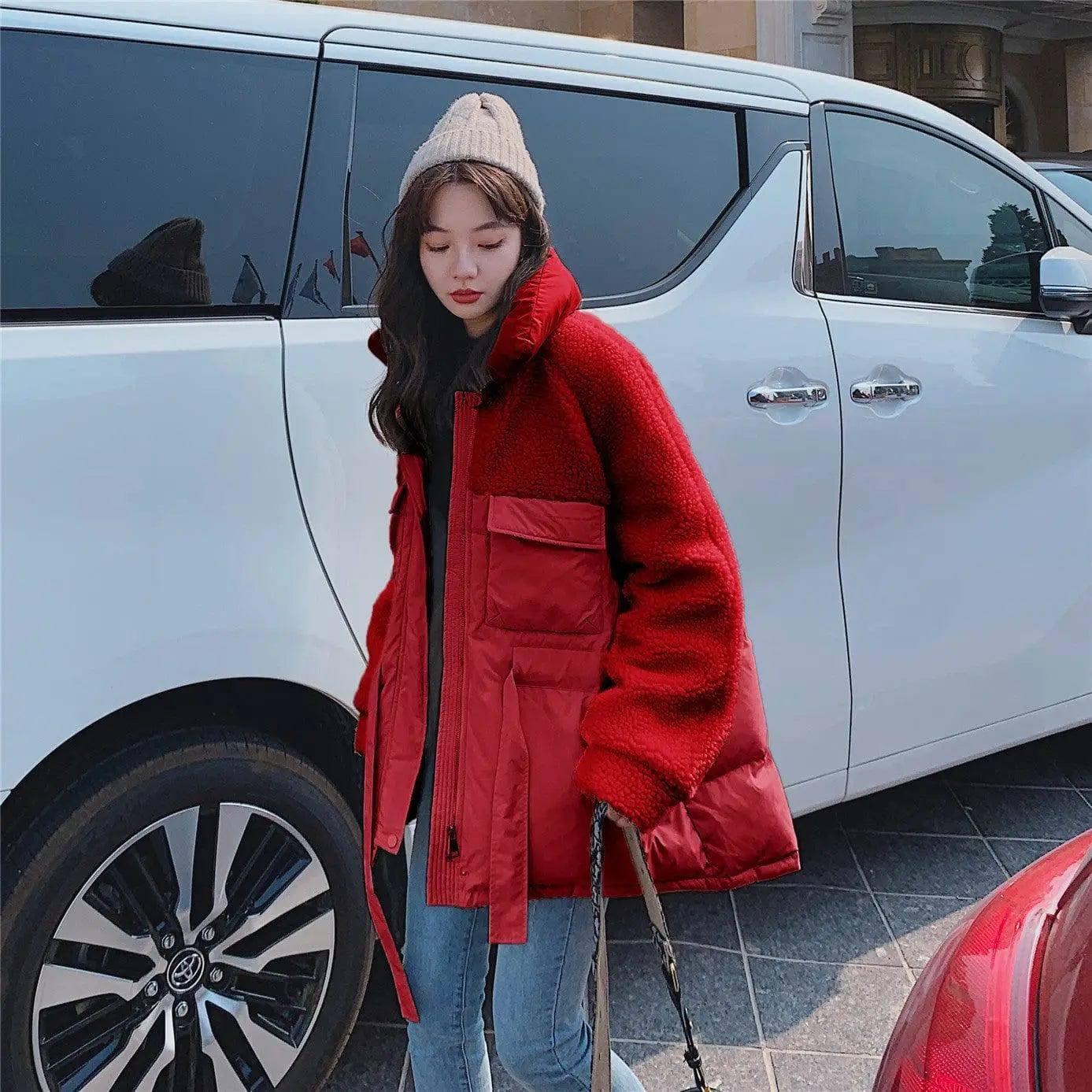 Real shot autumn and winter lamb fur coat women's Korean-Winered-2