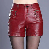 Retro high waist slim slim straight casual pu leather shorts-6