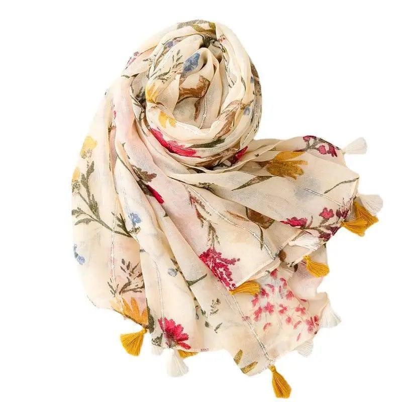 Retro Style Rice Coffee Flower With Sequin Scarf Travel-7