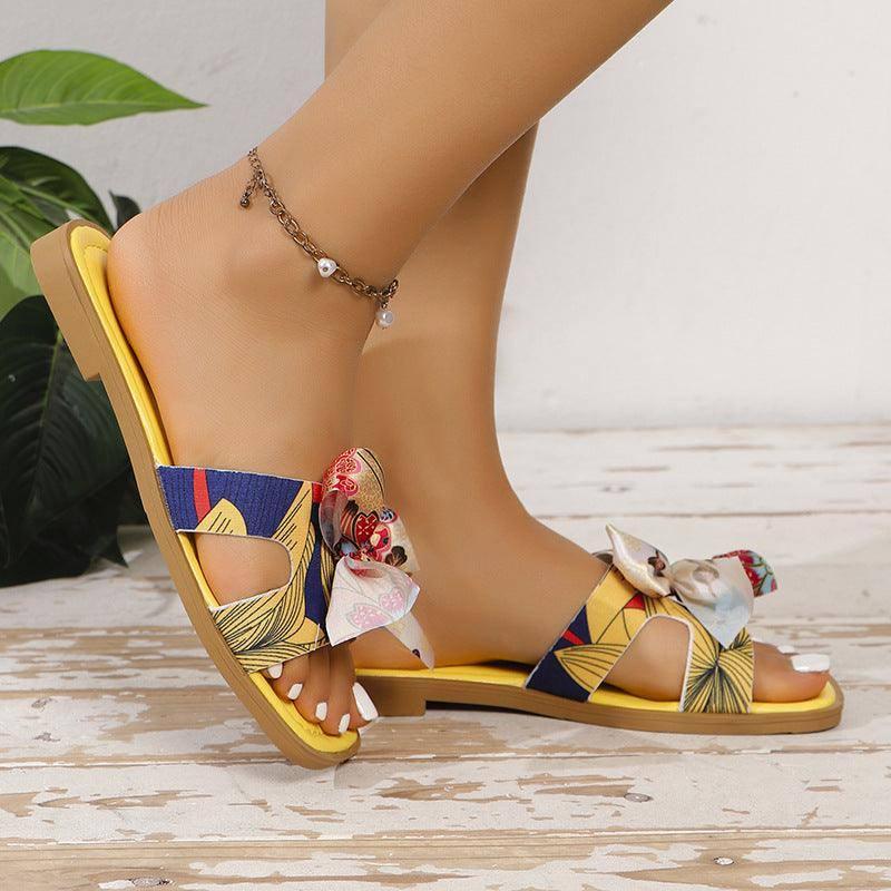 Ribbon Bow Sandals Summer New Square Toe Low Heel Sandal For-5