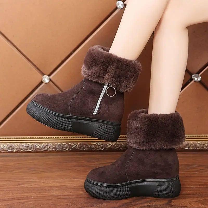 Round Head Suede Warm Women Boots With Cotton-Brown-3