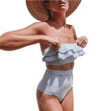 Ruffled Bikini Sexy Tube Top High Waist Striped Swimsuit-5